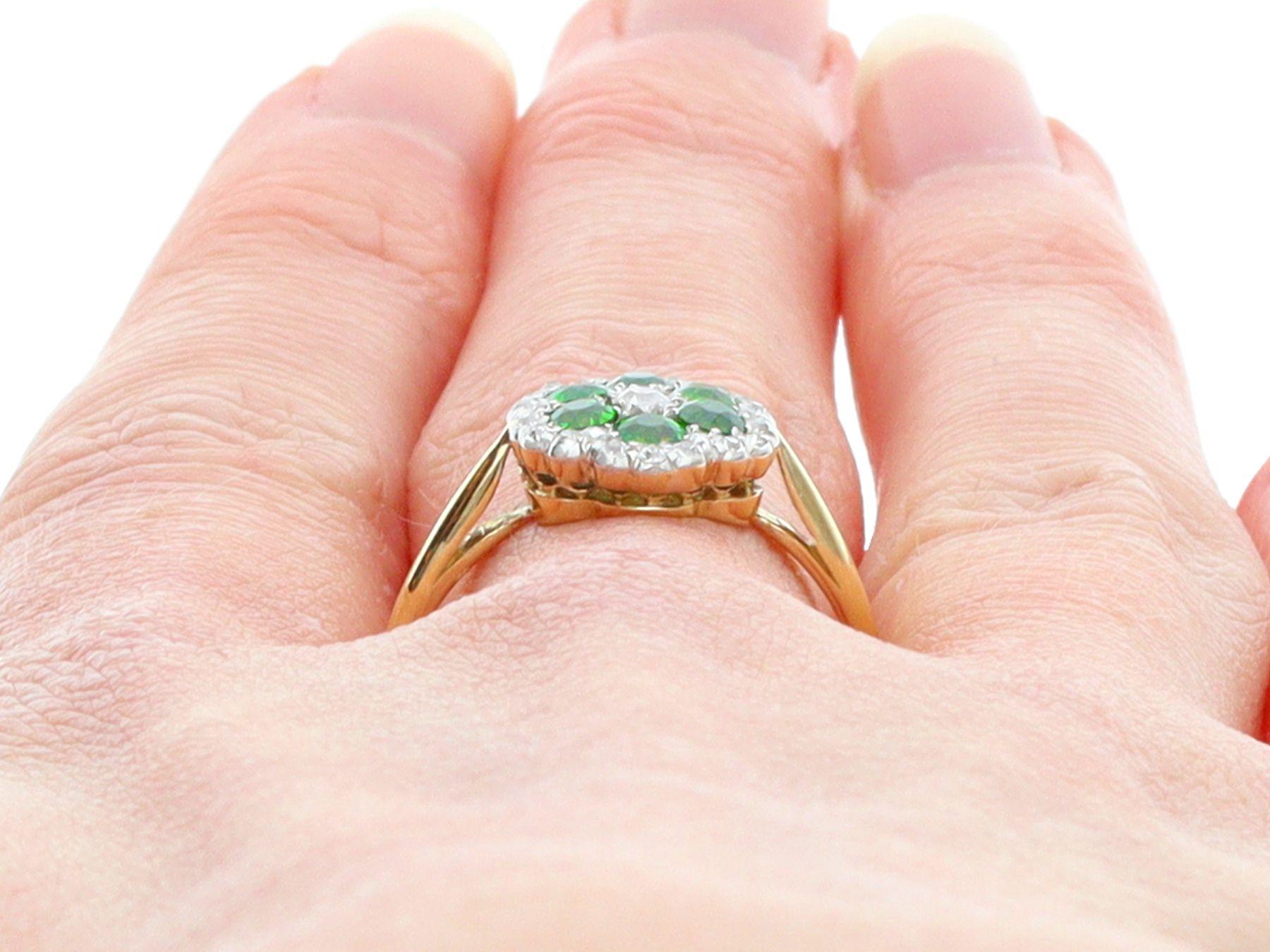 Antique Diamond and Demantoid Garnet Yellow Gold Cocktail Ring Circa 1910 For Sale 8
