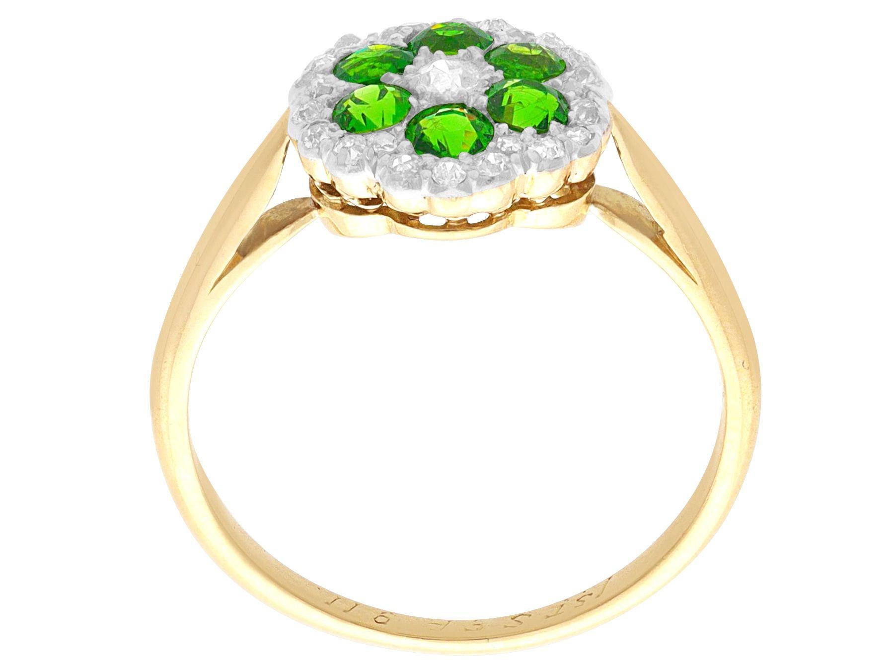 Women's or Men's Antique Diamond and Demantoid Garnet Yellow Gold Cocktail Ring Circa 1910 For Sale
