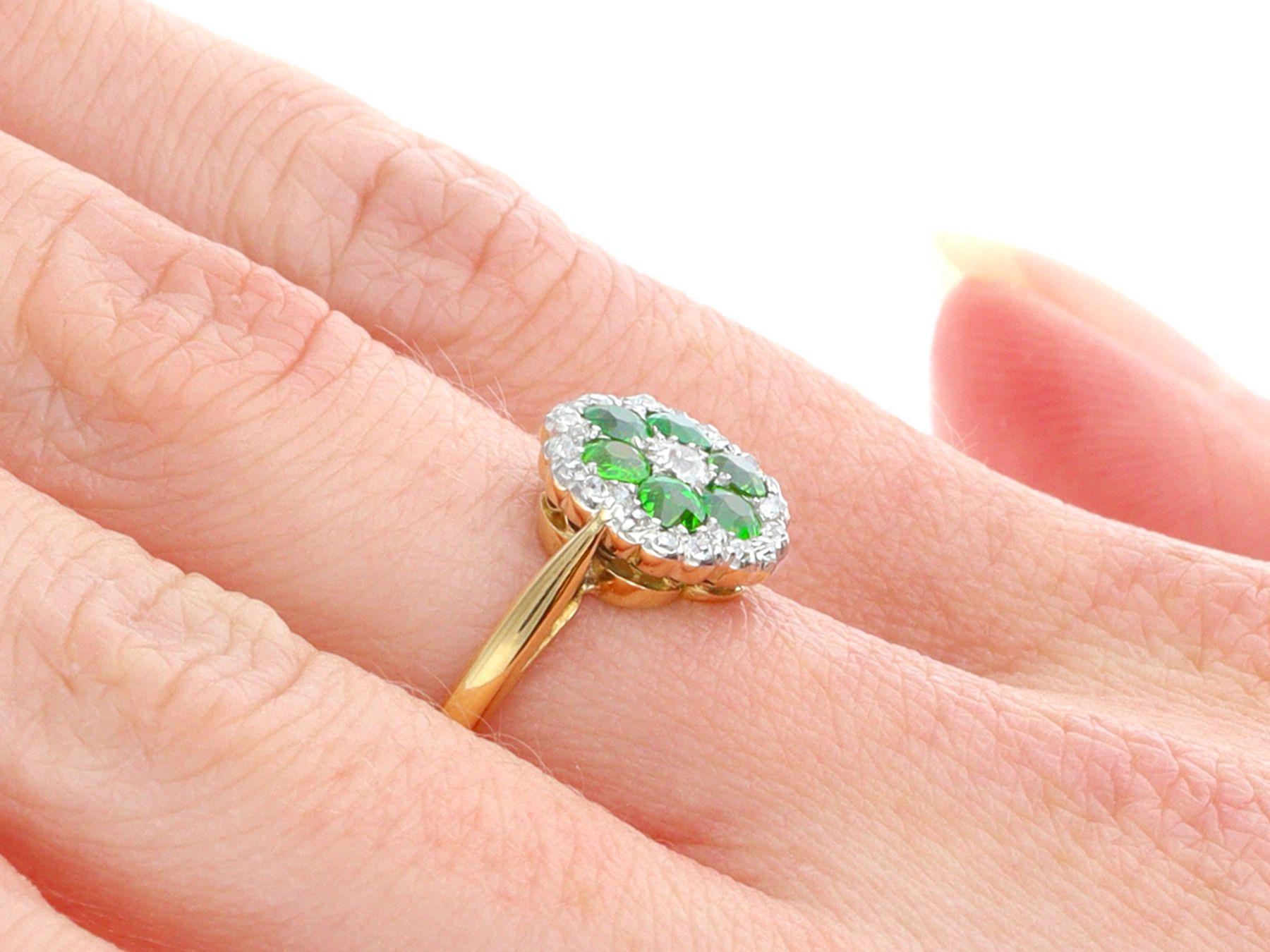 Antique Diamond and Demantoid Garnet Yellow Gold Cocktail Ring Circa 1910 For Sale 2