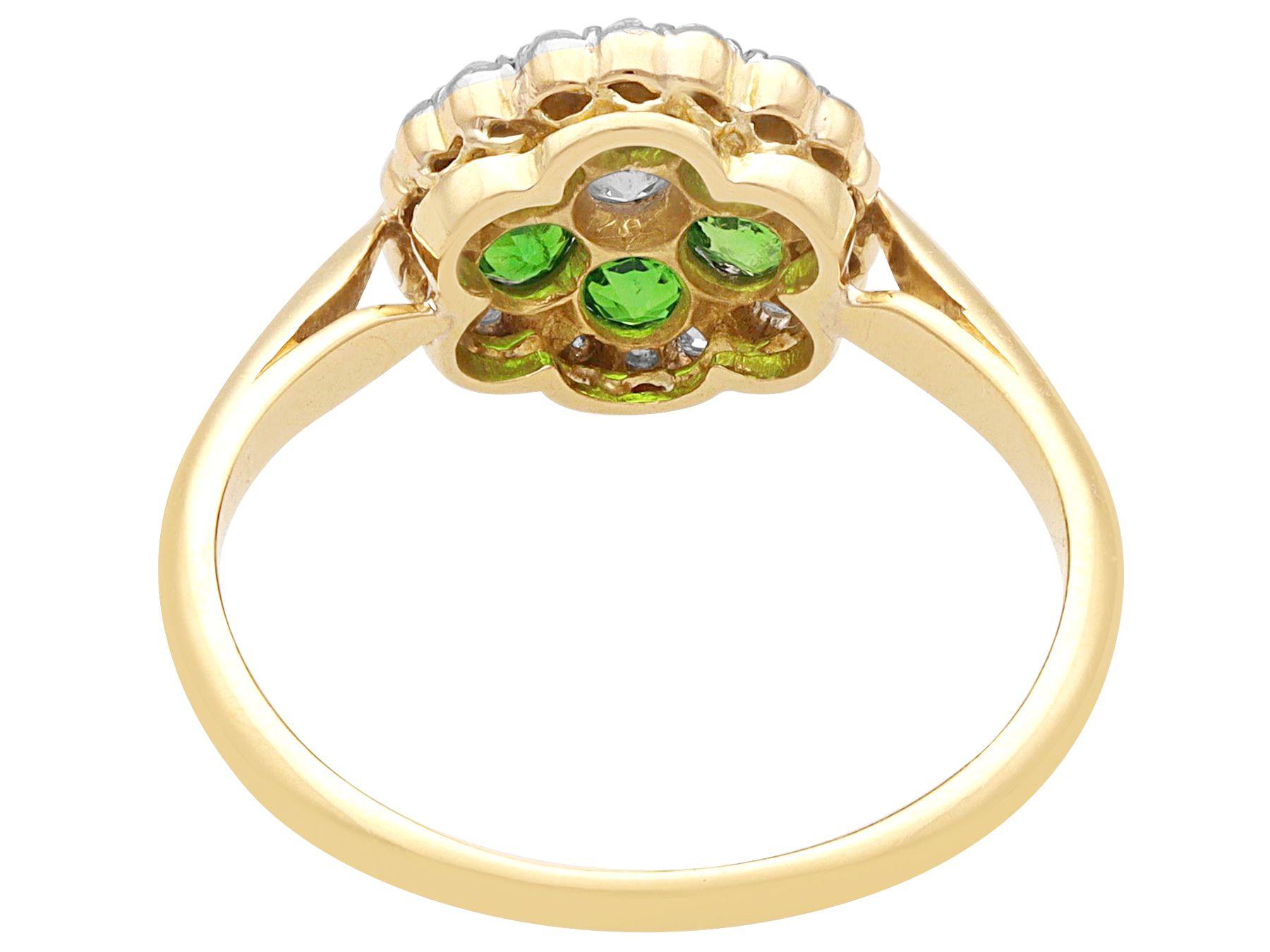 Antique Diamond and Demantoid Garnet Yellow Gold Cocktail Ring Circa 1910 For Sale 3