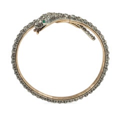 Antique diamond and emerald articulated coiled serpent bracelet
