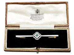 Vintage Diamond and Emerald, Gold and Platinum Bar Brooch