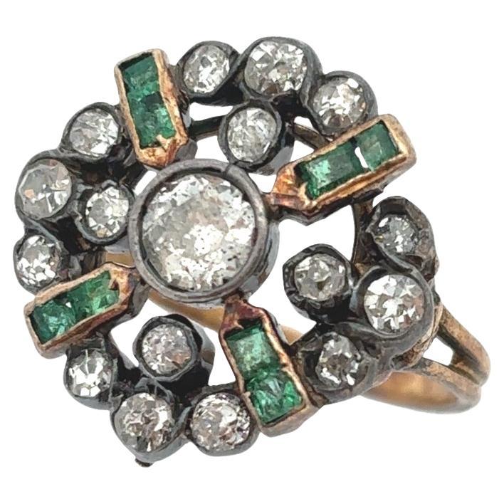 Antiker Diamant- und Smaragdring