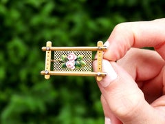 Antique Diamond and Enamel 15K Yellow Gold Floral Gate Brooch