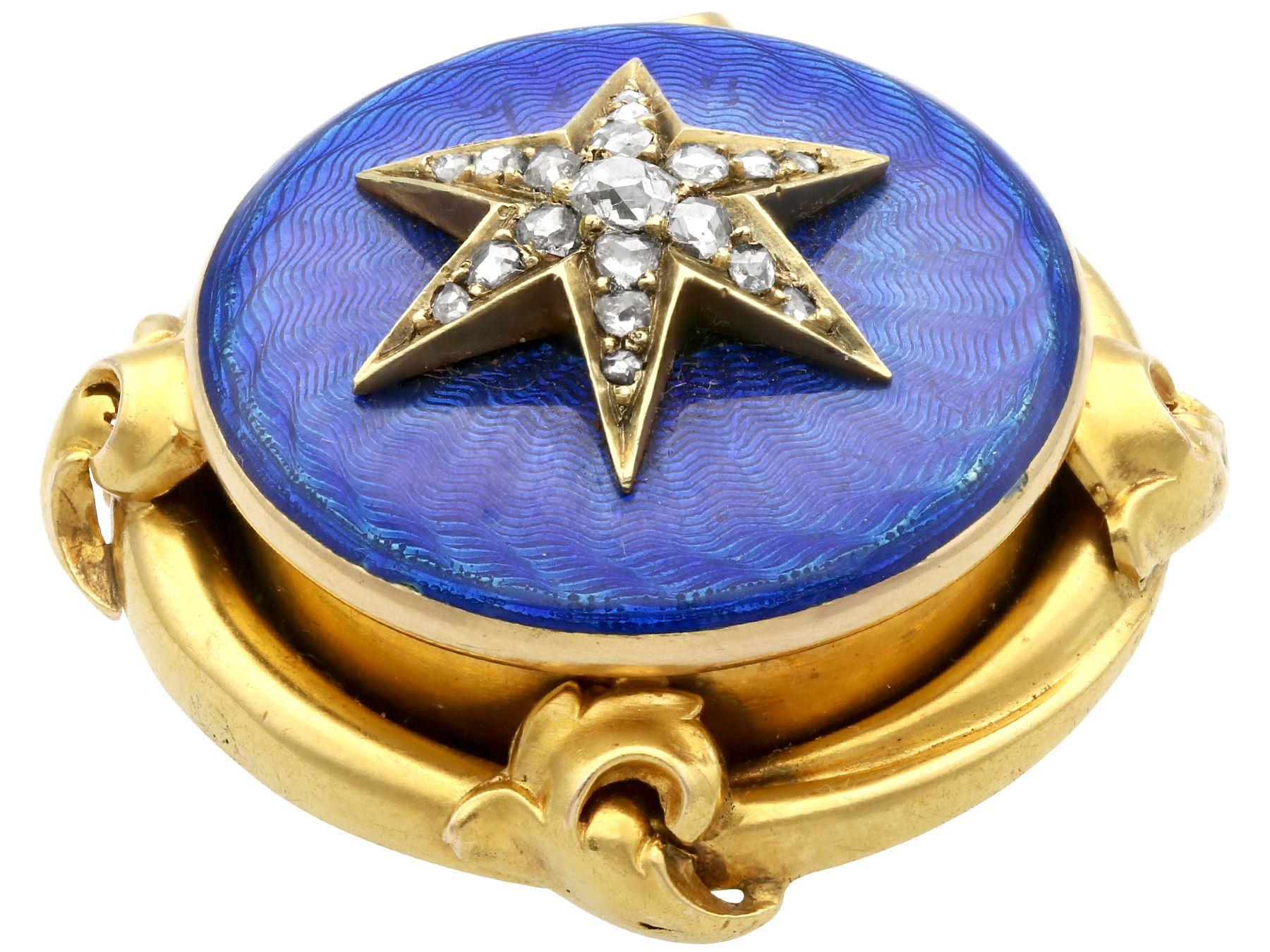 Antique Diamond and Enamel 18k Yellow Gold Brooch, Circa 1880 In Excellent Condition In Jesmond, Newcastle Upon Tyne
