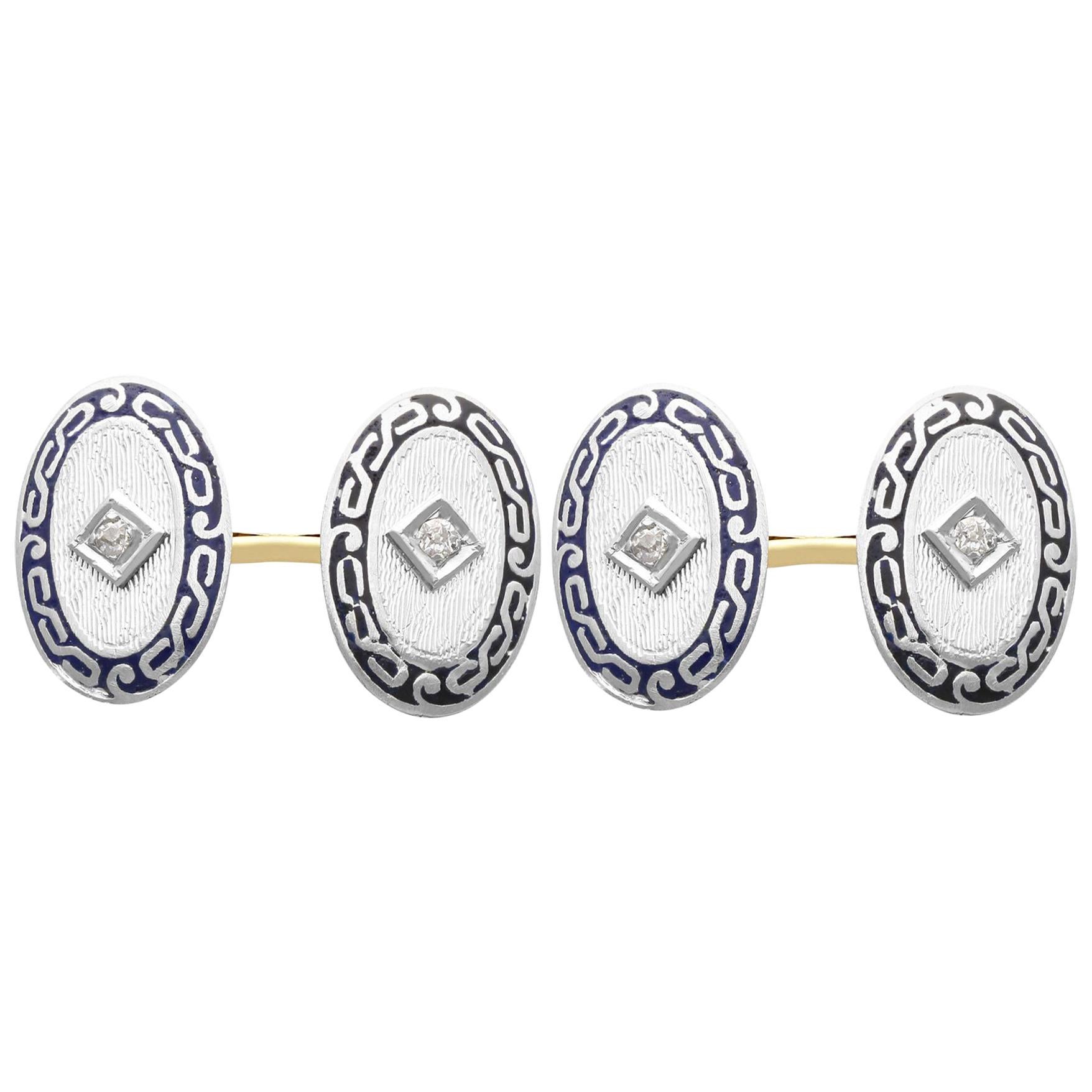 Antique Diamond and Enamel Platinum Set Cufflinks