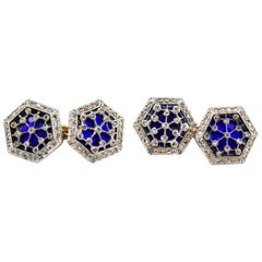 Antique Diamond and Enamel Platinum Topped and Gold Cufflinks