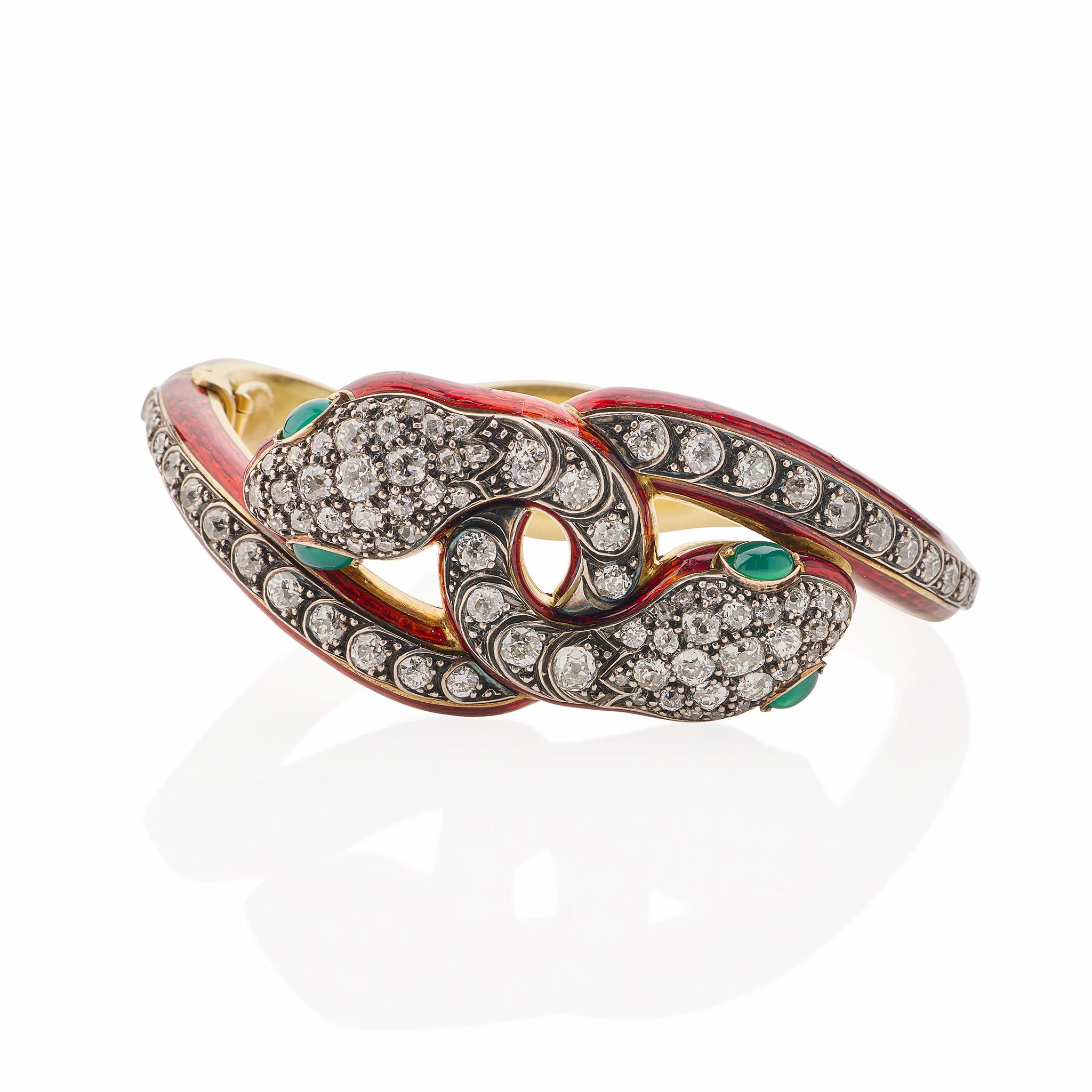 Bracciale a serpente antico con diamanti e smalto in vendita 2