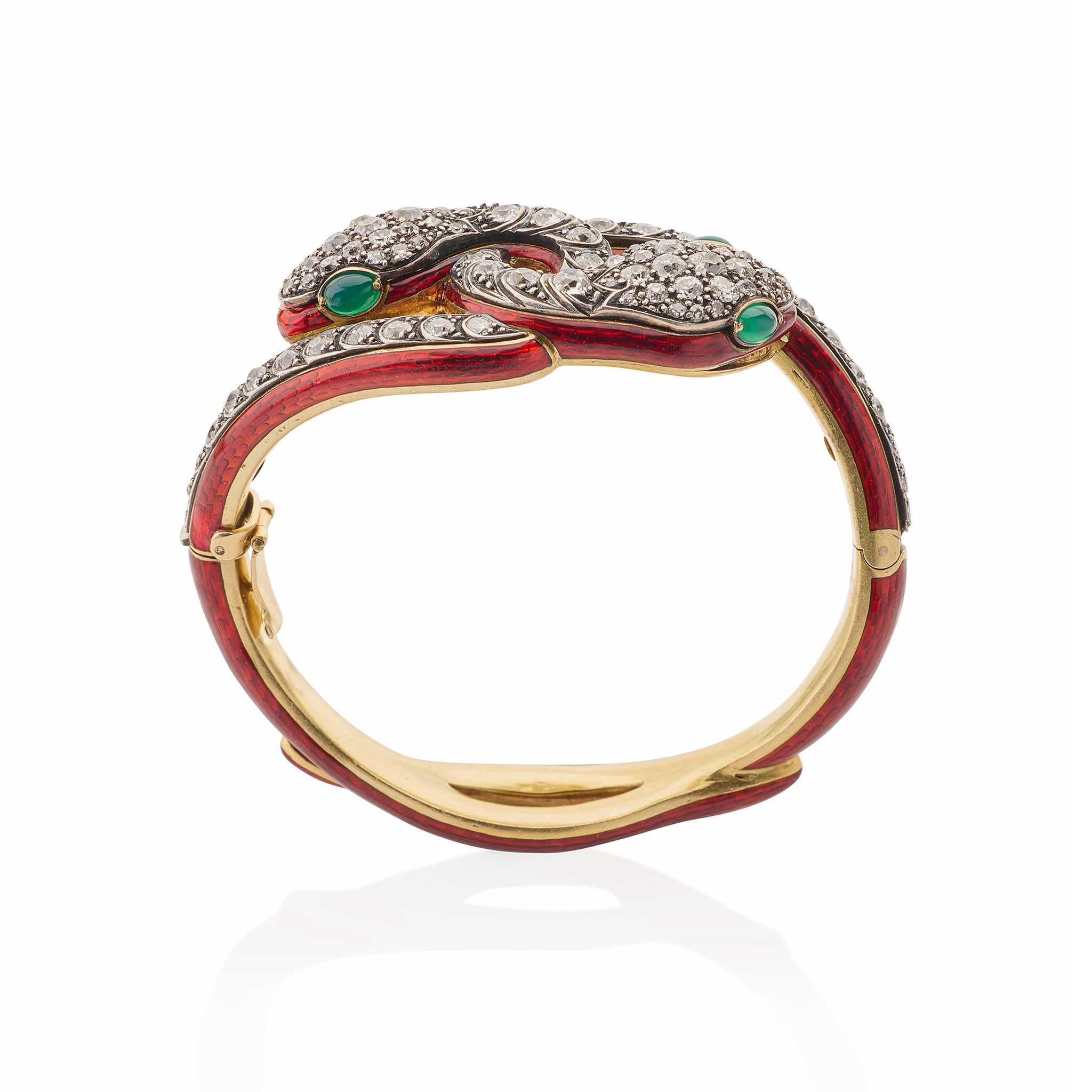 Bracciale a serpente antico con diamanti e smalto in vendita 3