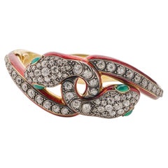 Antique Diamond and Enamel Snake Bracelet