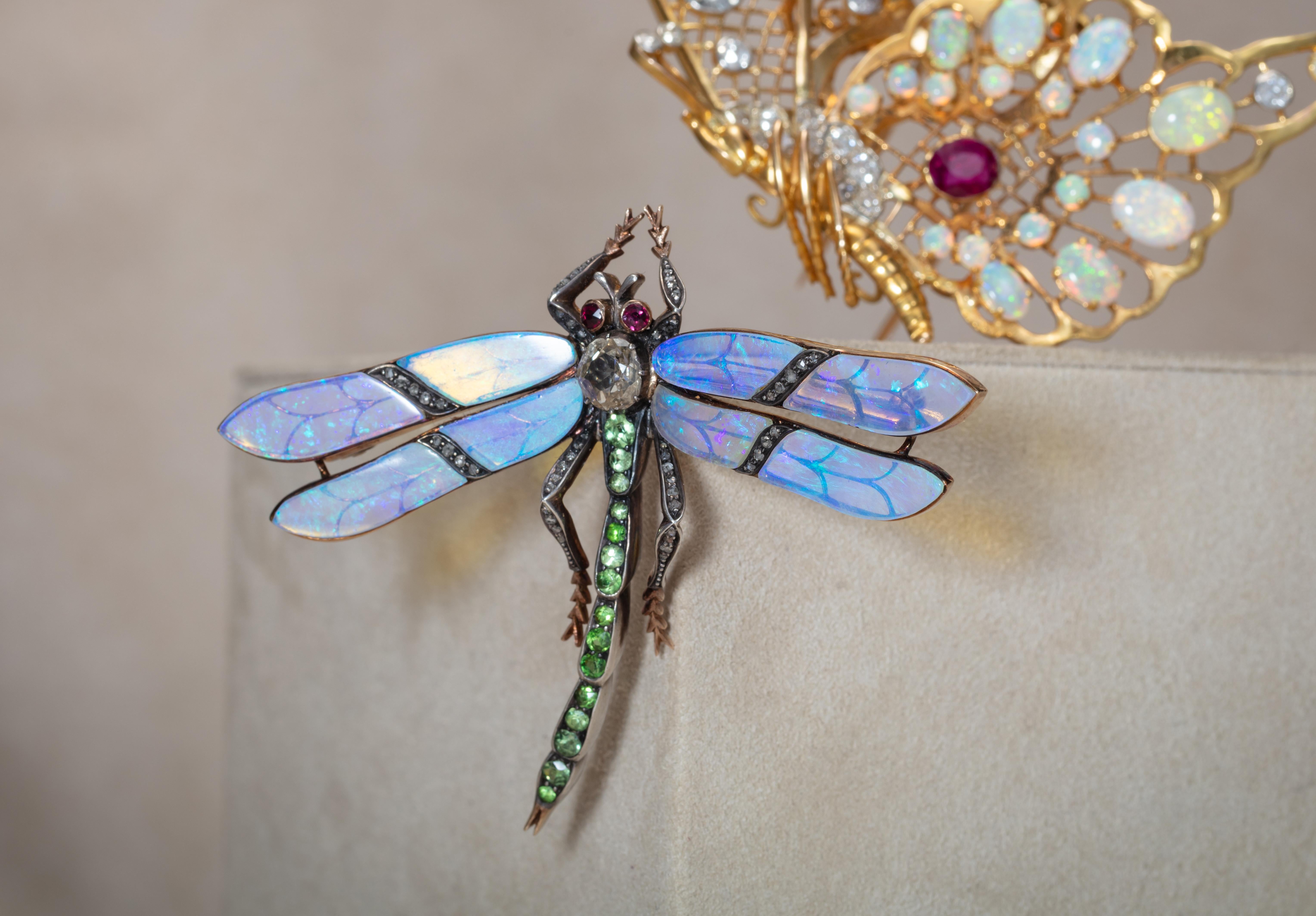 Navachi 18k Gold Plated Colorful Opal Crystal Dragonfly Brooch Pin
