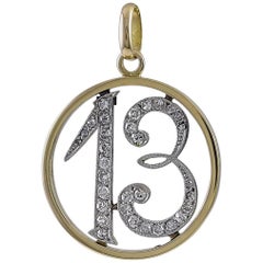 Antique Diamond and Gold 13 Pendant or Charm