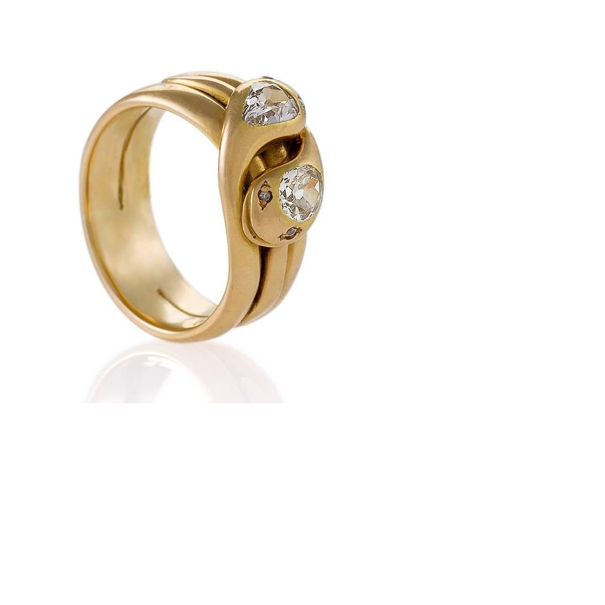gold and diamond snake ring