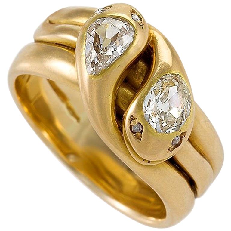 Antique Diamond and Gold Double Serpent Ring