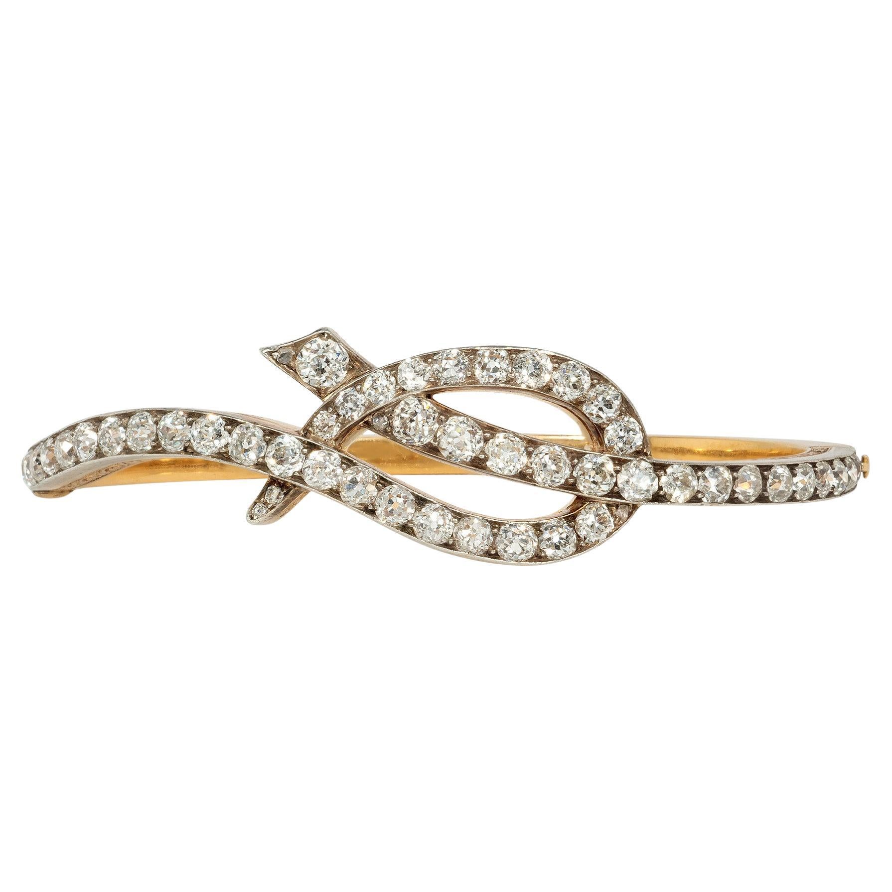 Antique diamond and gold tendril bangle For Sale