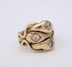 Antique Diamond and Gold Three Headed Snake Ring