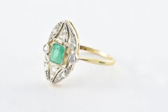 Antique Diamond and Green Emerald Ring