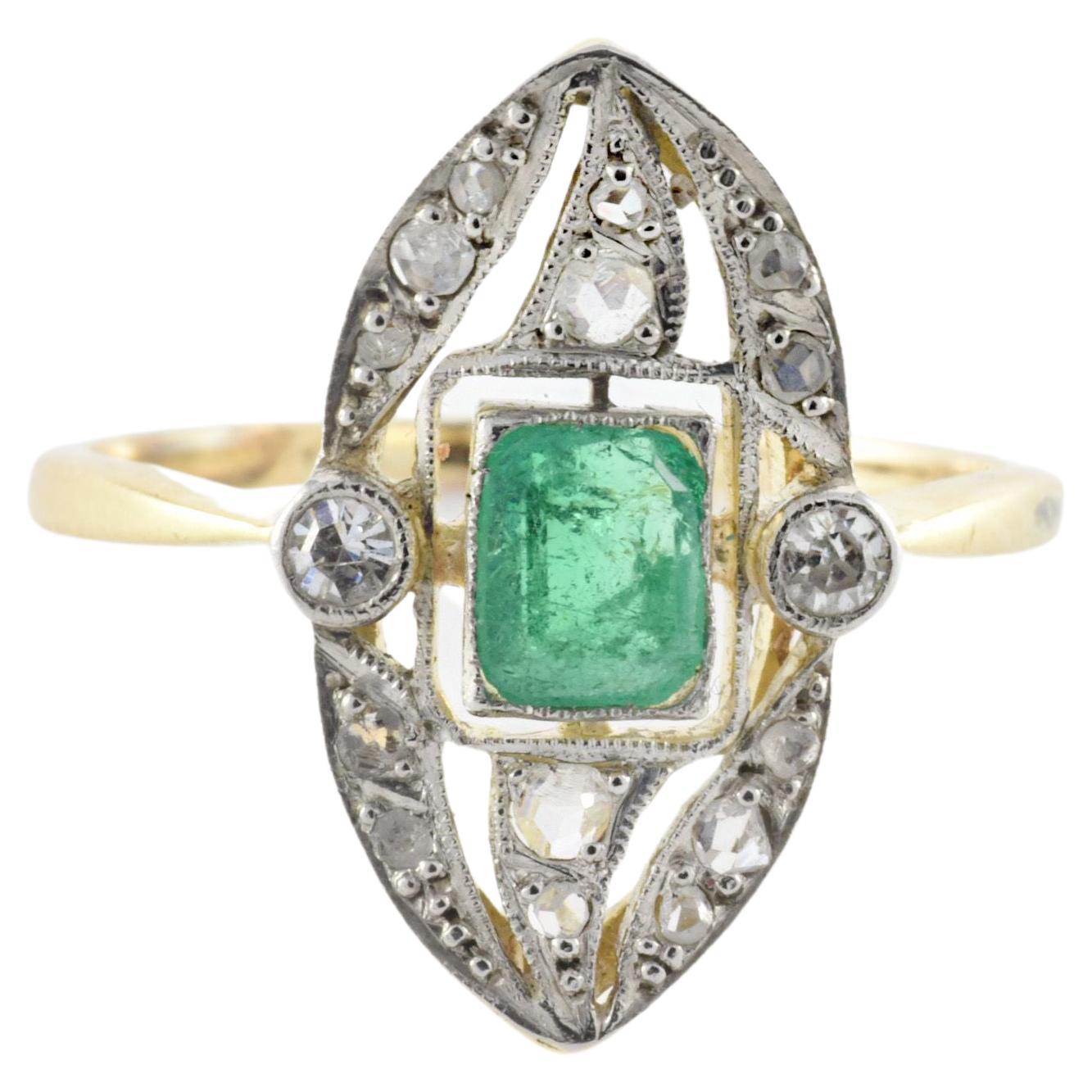 Antique Diamond and Green Emerald Ring For Sale