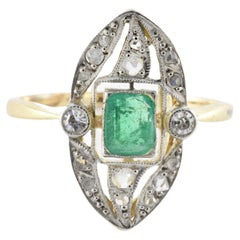 Antique Diamond and Green Emerald Ring