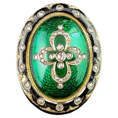 Antique Diamond and green guilloche enamel pendant, Victorian 