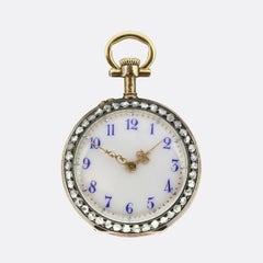 Antique Diamond and Guilloché Enamel Watch Fob Pendant