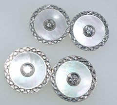 Antique Diamond and Mother of Pearl Cufflinks, Edwardian circa 1918
