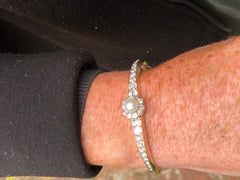 Antique Diamond and Natural Pearl 18 Carat Gold Bangle