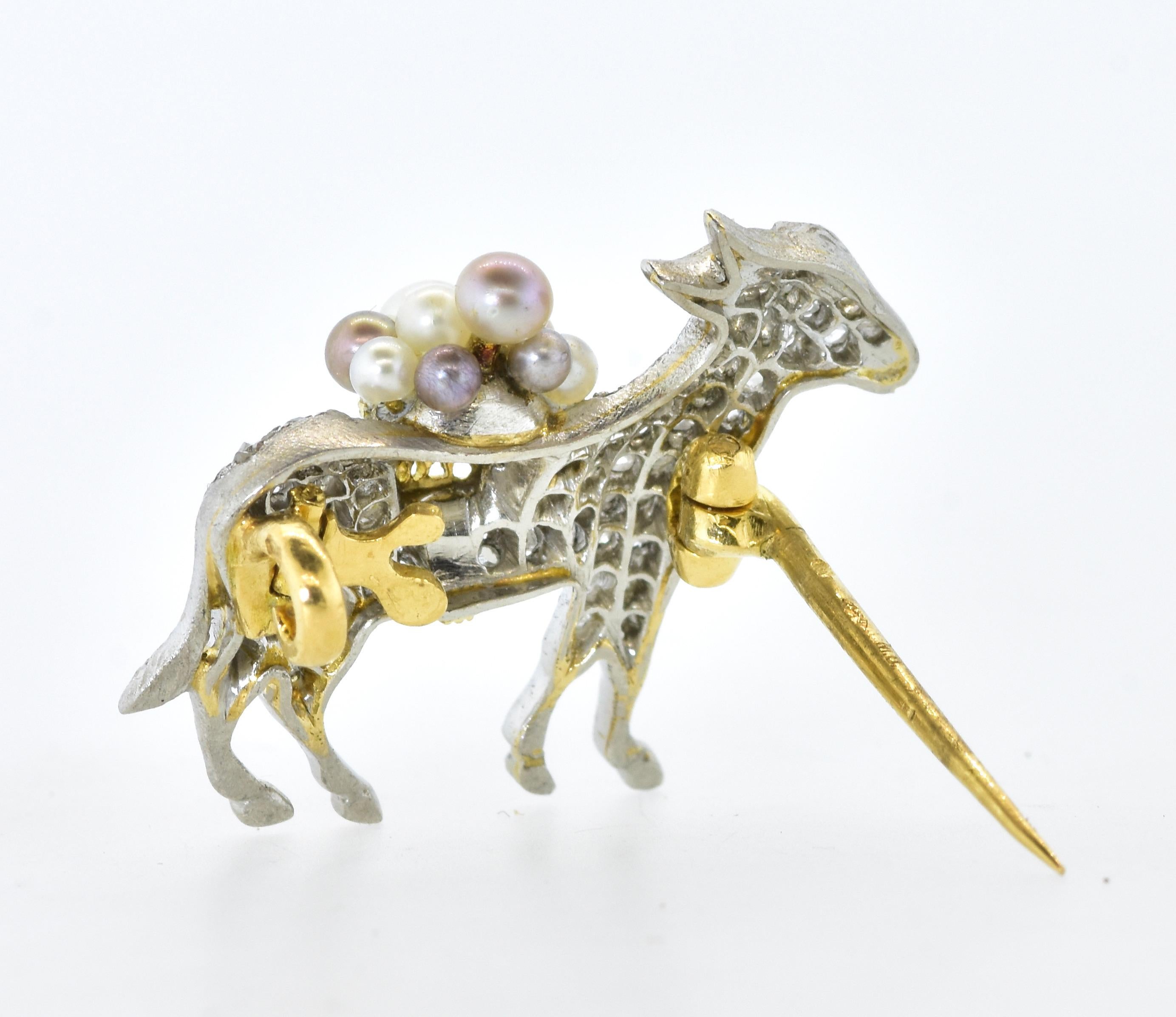 Antique Diamond and Natural Pearl Donkey Brooch/Pendant, French, circa 1900 In Excellent Condition For Sale In Aspen, CO
