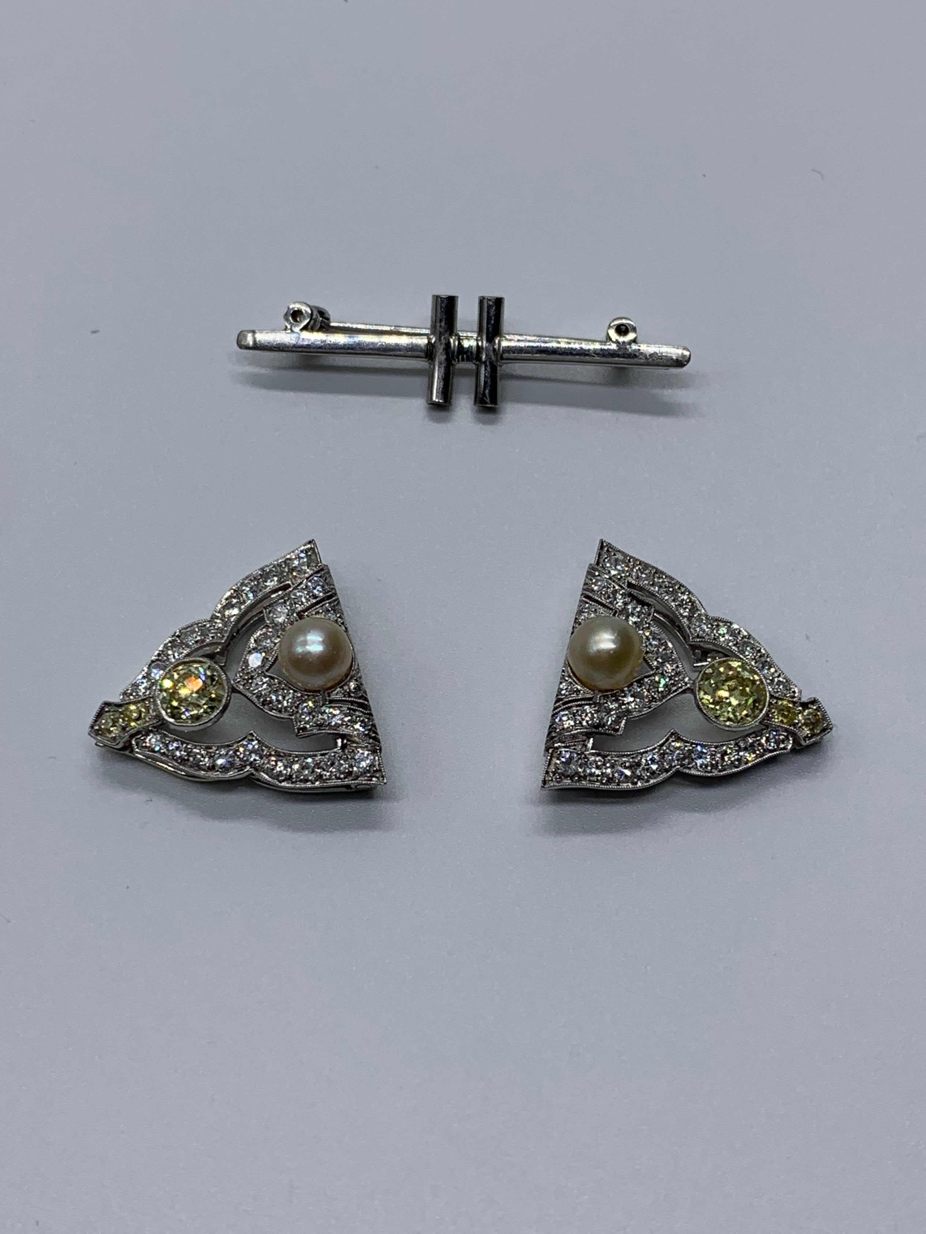 Art Deco Antique Diamond and Natural Pearl Lapel Pins