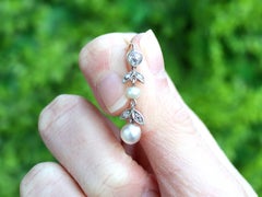 Antique Diamond and Natural Pearl Yellow Gold Drop Earrings Circa 1880