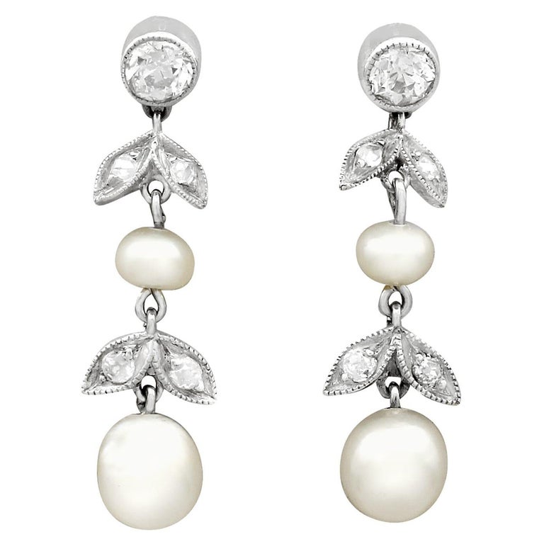 Boucles D'oreilles Anciennes Avec Perles Pendantes – Vintage – État Correct