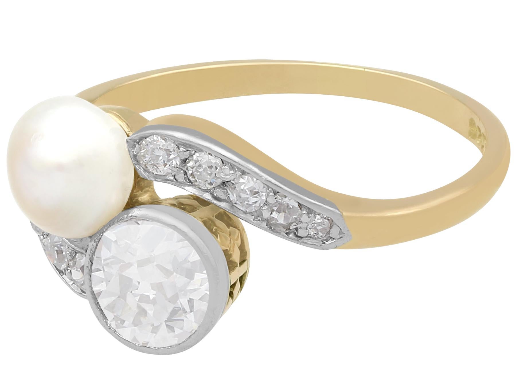 Old European Cut Antique Diamond and Natural Saltwater Pearl Yellow Gold Twist Ring, circa 1900