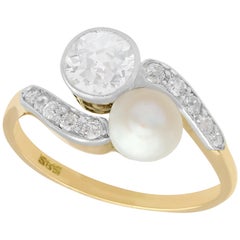 Antique Diamond and Natural Saltwater Pearl Yellow Gold Twist Ring, circa 1900