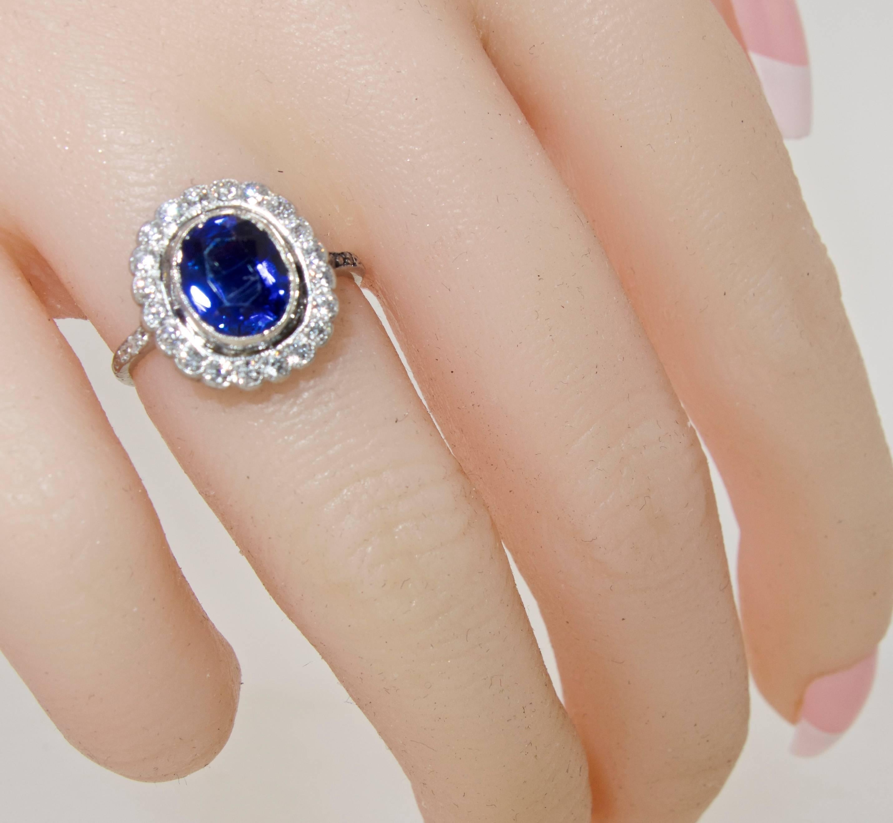 Women's or Men's Antique Diamond and Natural Unheated Fine Sapphire Ring