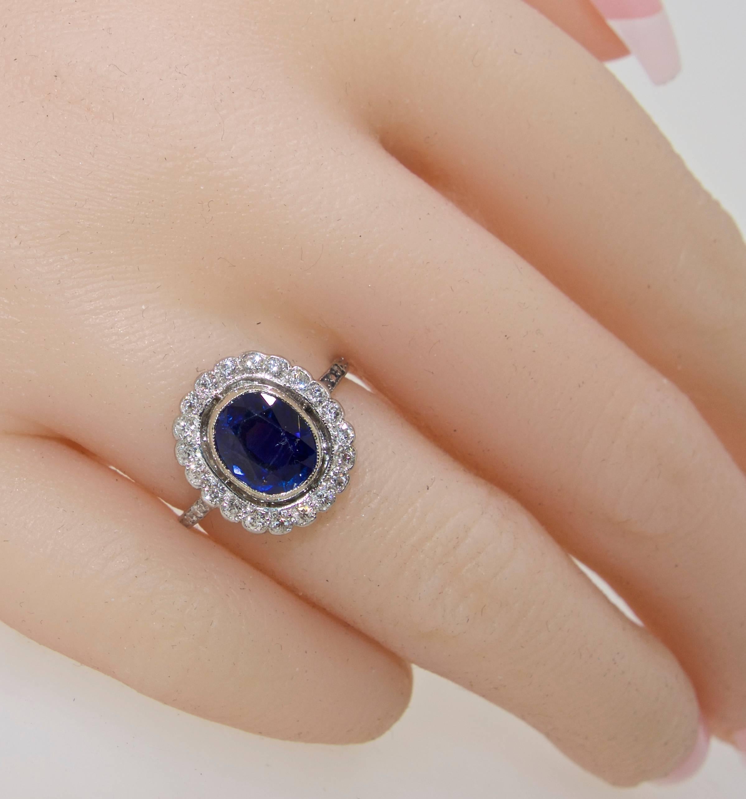 Antique Diamond and Natural Unheated Fine Sapphire Ring 1