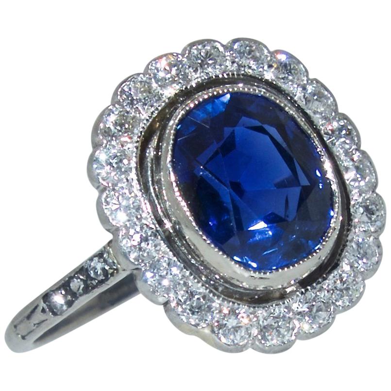 Antique Diamond and Natural Unheated Fine Sapphire Ring