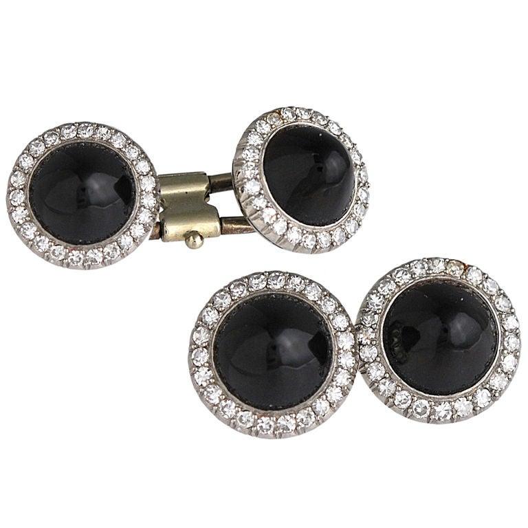 Brilliant Cut Antique Diamond and Onyx Cufflinks