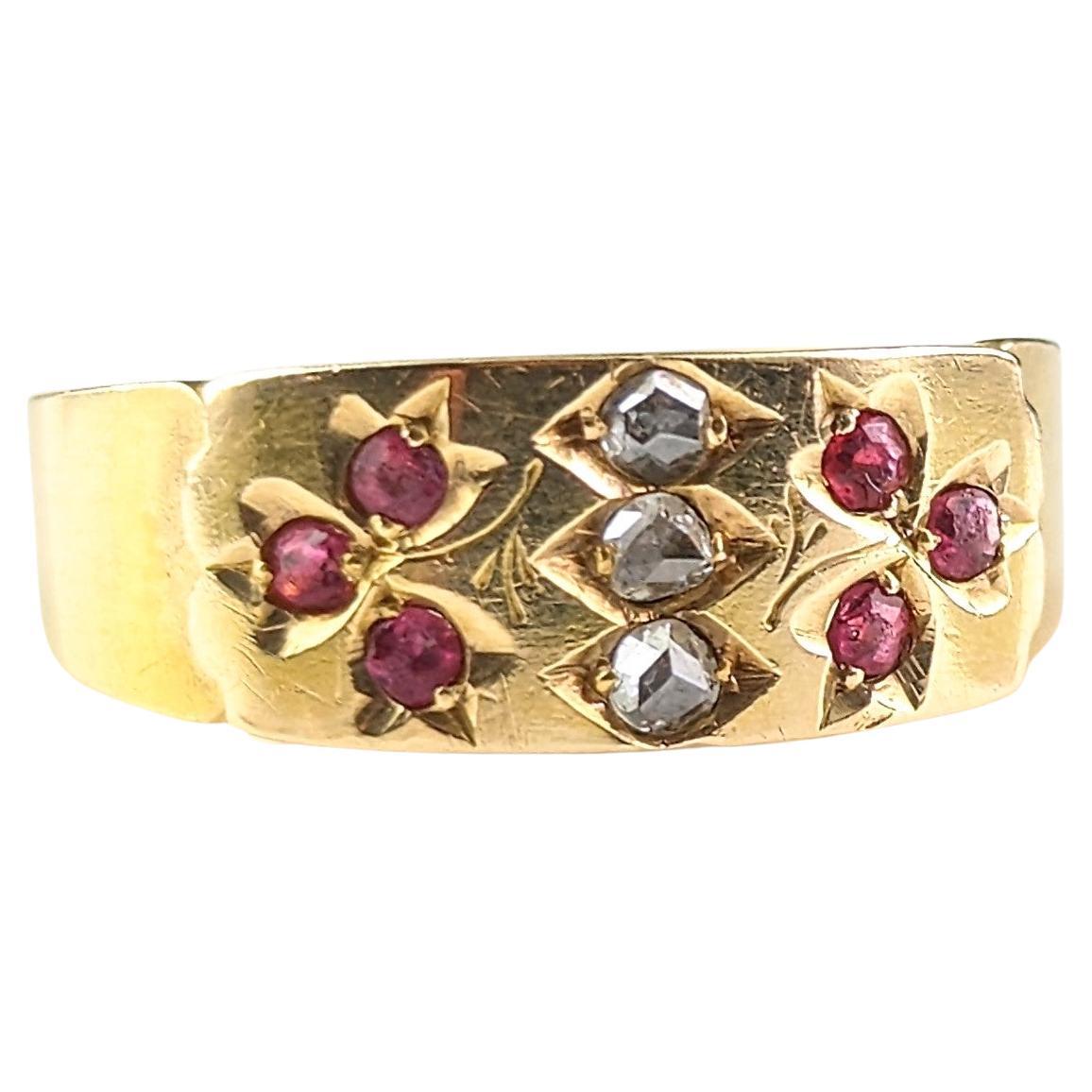 Antiker Shamrock-Ring aus 18 Karat Gold mit Diamanten und Paste, viktorianisch 
