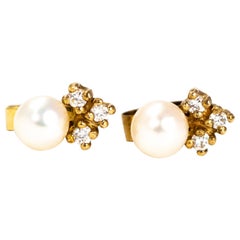 Antique Diamond and Pearl 9 Carat Gold Earrings