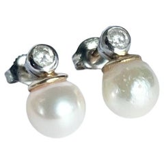 Antique Diamond and Pearl 9 Carat White and Yellow Gold Earrings