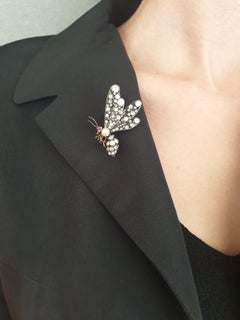 19th Century Gold and Silver Diamond and Pearl Queen Bee Brooch