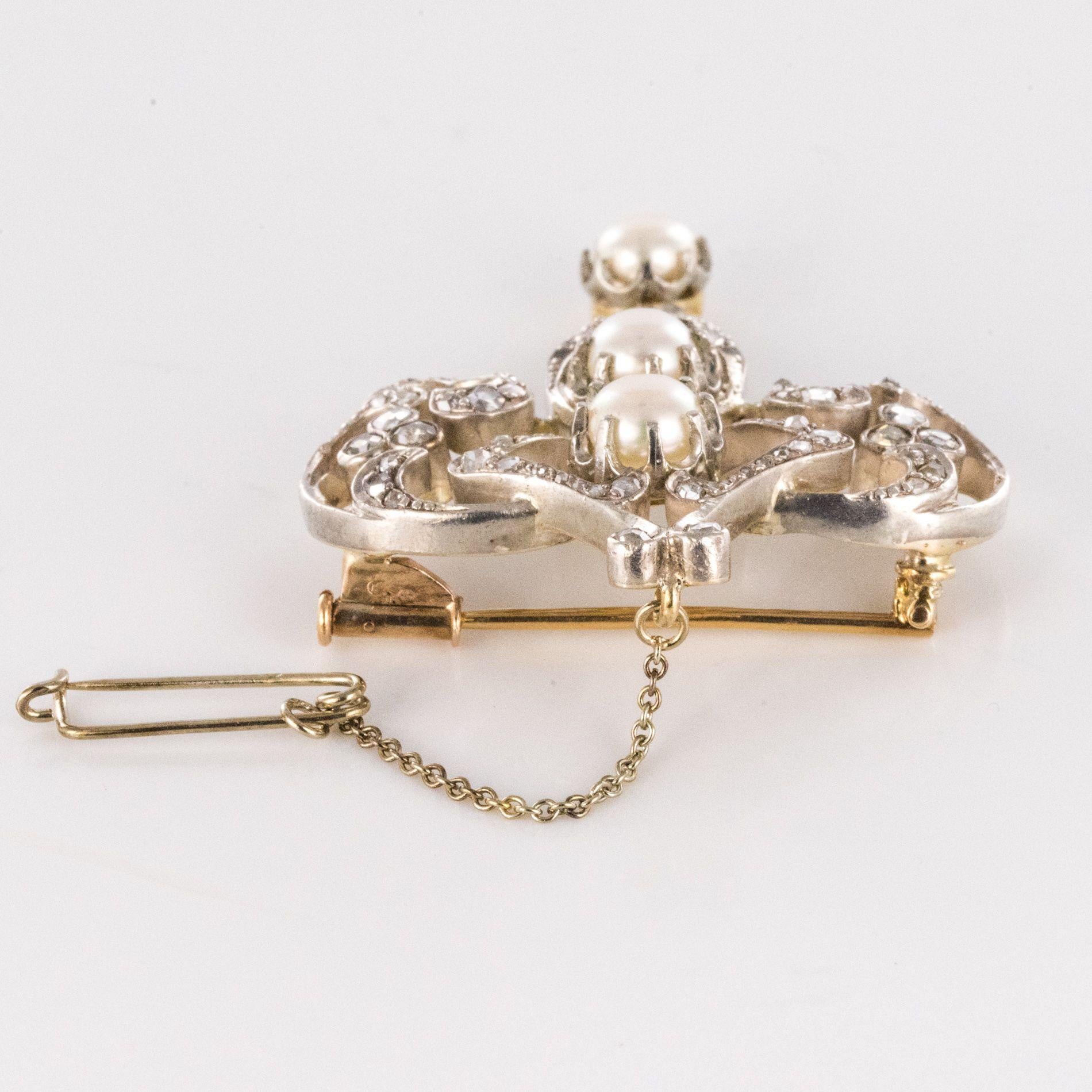 Antique Diamond and Pearl Brooch In Excellent Condition For Sale In Poitiers, FR