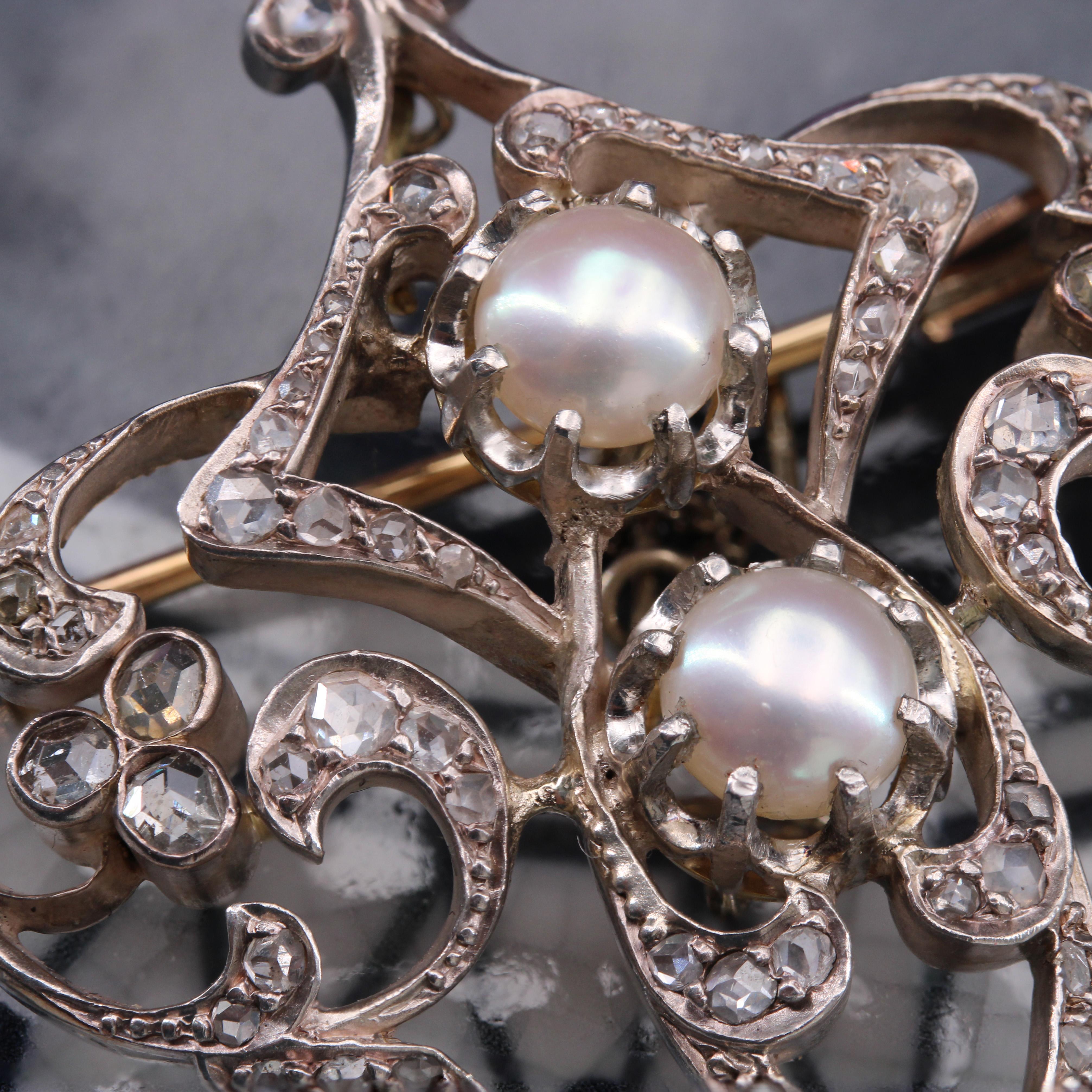 Antique Diamond and Pearl Brooch For Sale 4