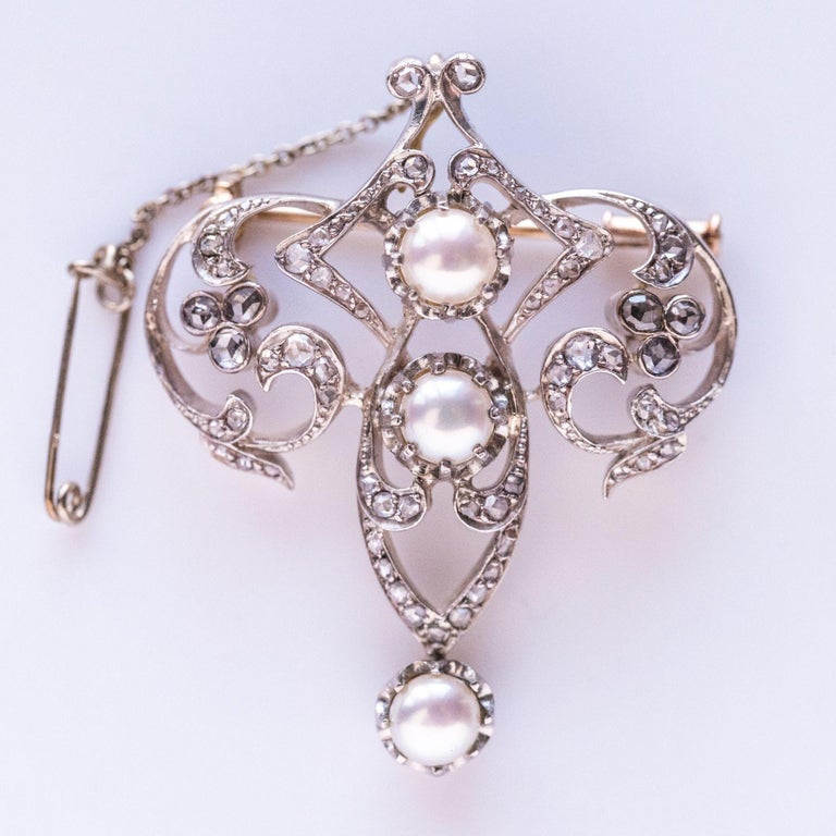 Antique Diamond and Pearl Brooch For Sale 6