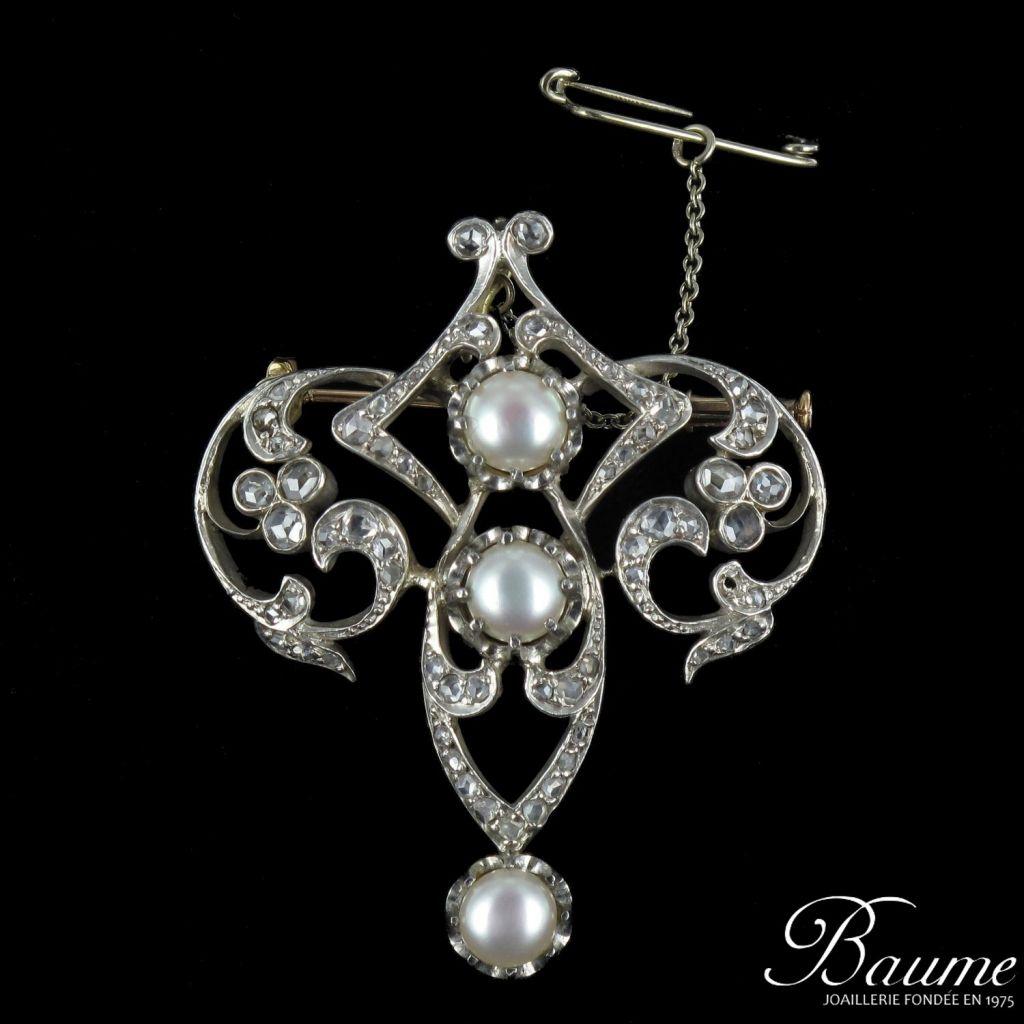 Antique Diamond and Pearl Brooch For Sale 7