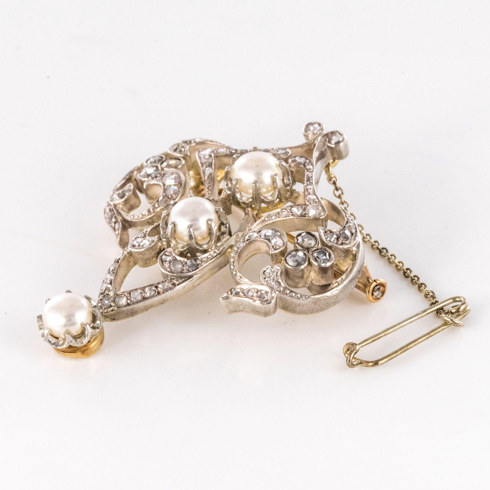 Napoléon III Broche ancienne en diamant et perle en vente