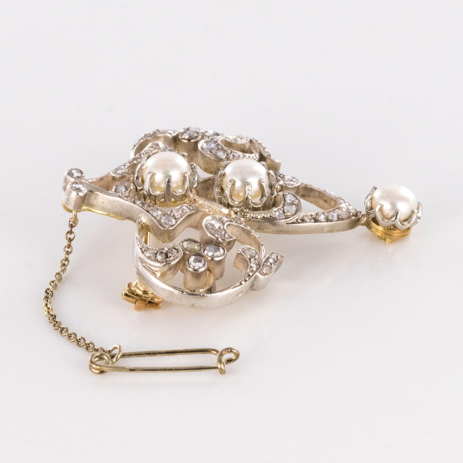 Napoleon III Antique Diamond and Pearl Brooch For Sale
