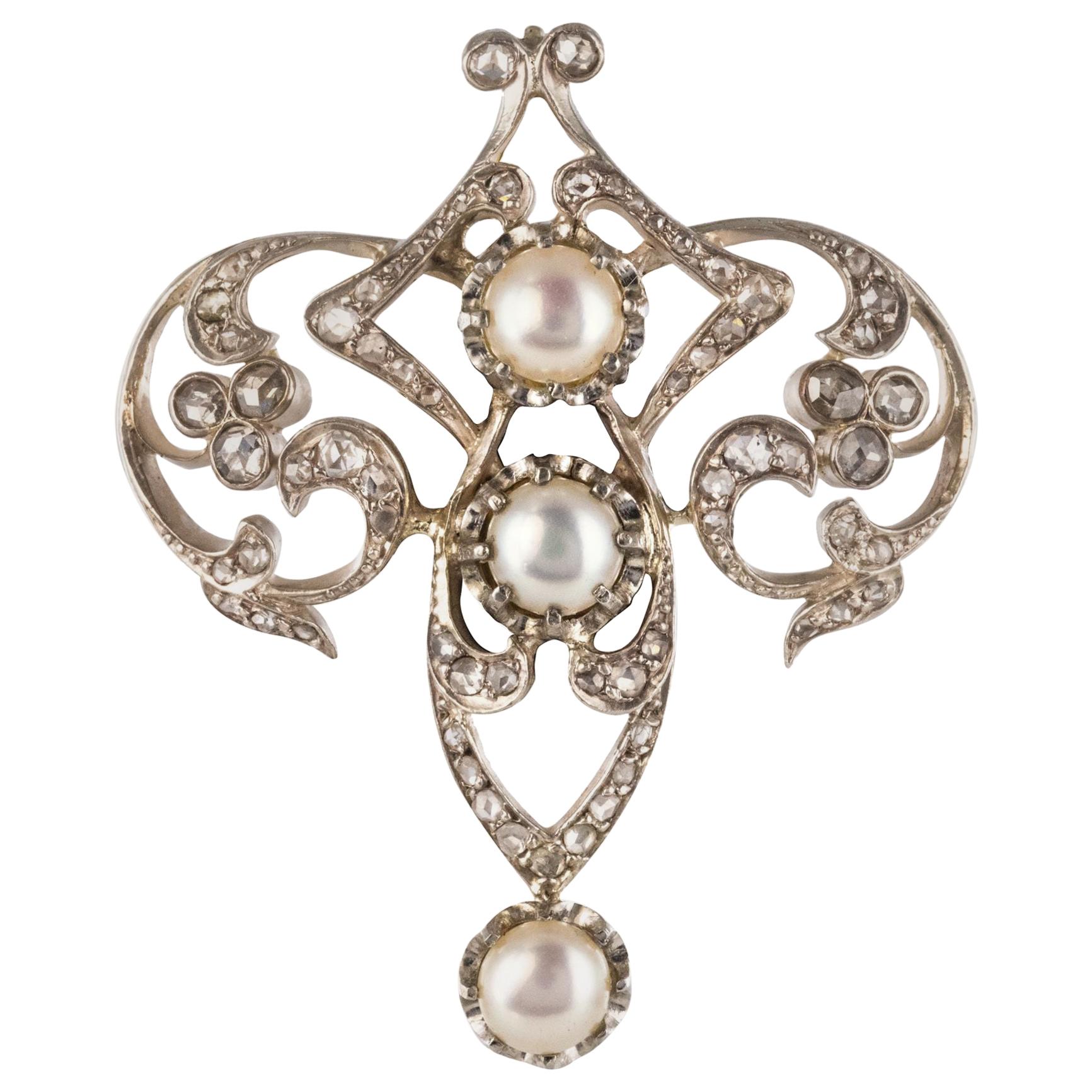Antique Diamond and Pearl Brooch