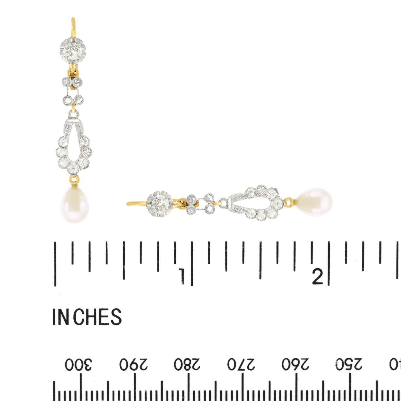 Antique Diamond and Pearl Chandelier Earrings 1