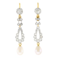 Used Diamond and Pearl Chandelier Earrings